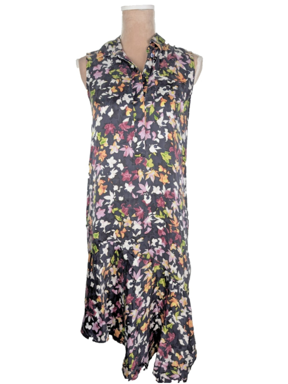 Equipment Femme Midi Dress Tira Silk Sz XS Asymmetrical Hem Floral Retro